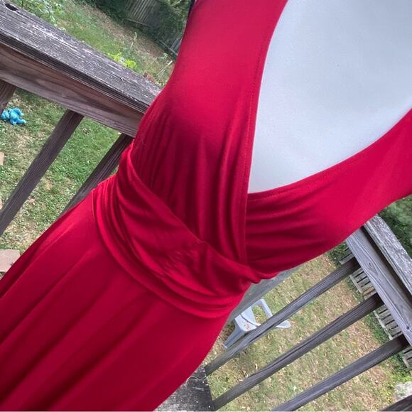 Ronni Nicole by Ouida Women's Ruched Waist Halter Dress Medium Cherry Red Retro - Picture 2 of 5